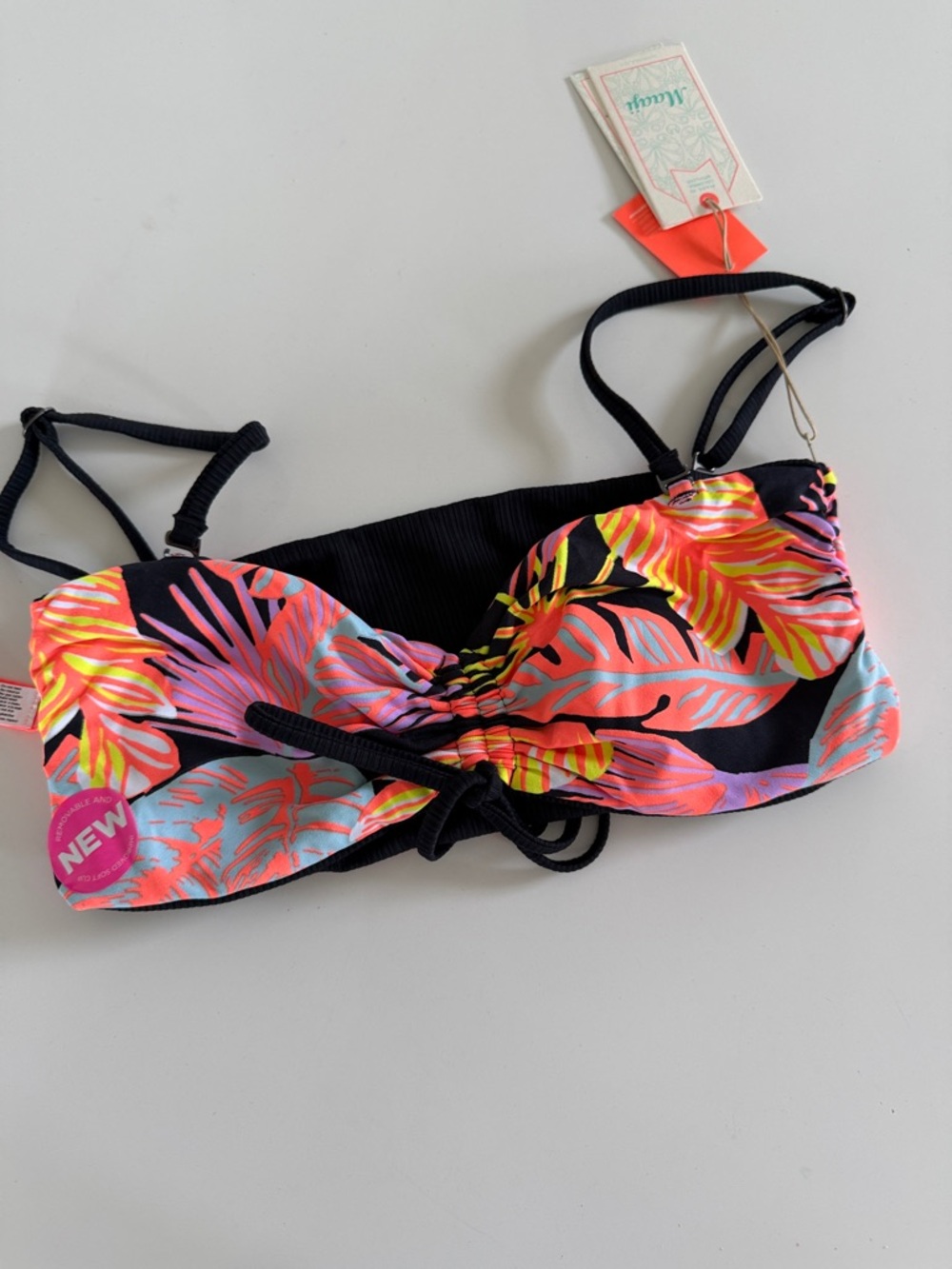 Maaji Tropical Print Bikini Top - Black with Neon Coral & Mint